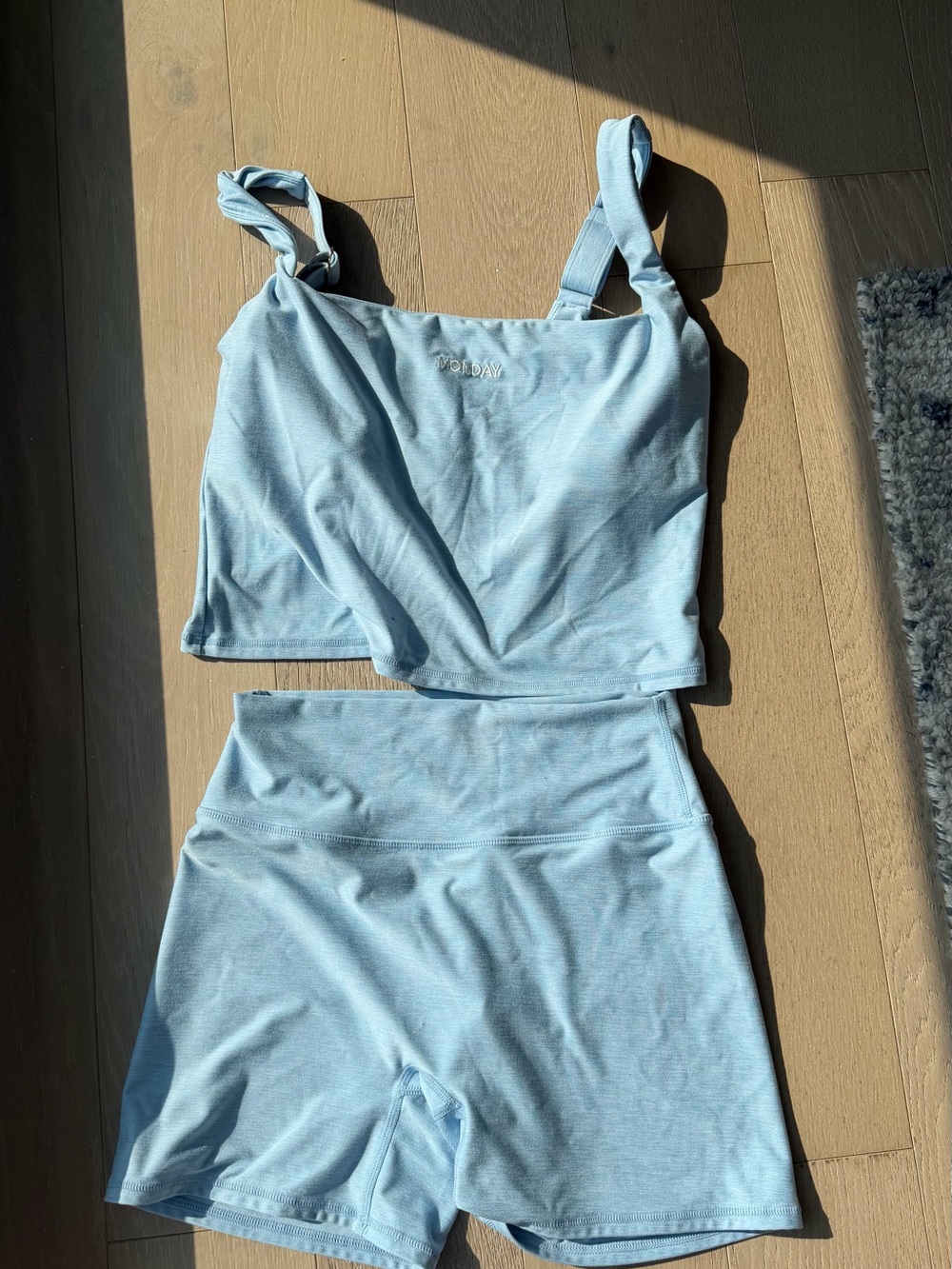Monday Swimwear Light Blue Ribbed Athletic Short Set